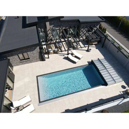 Pooltime Exclusive PP-Pool, 12 mm – rechteckige Form, klares blaues Wasser, dunkelgraue Fliesenränder, Poolüberdachung kaufen