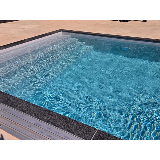 Pooltime Exclusive PP-Poolpaket, 12 mm – 4 x 12 x 1,5 m, klares blaues Wasser, dunkle Fliesenränder