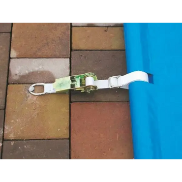 Vit rem med grön-silver ratchet för Blå poolöverdrag pool inkl handenhet