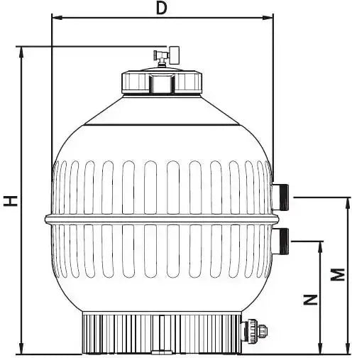 Vit sandfilter Cantabric topp med tryckmätare, ribbad cylinder och gängade kopplingar