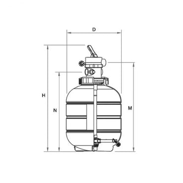 Vit sandfilter Millenium toppmonterad med ventil, vit plast och metallfästen