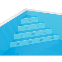 Blå pooltrapp med räfflor och vit kant i Thermopp Poolpaket Qbig