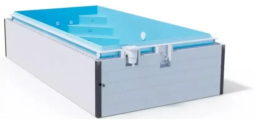Rektangulär uppblåsbar jacuzzi med Thermopp poolpaket Qbig, ljusblå interiör