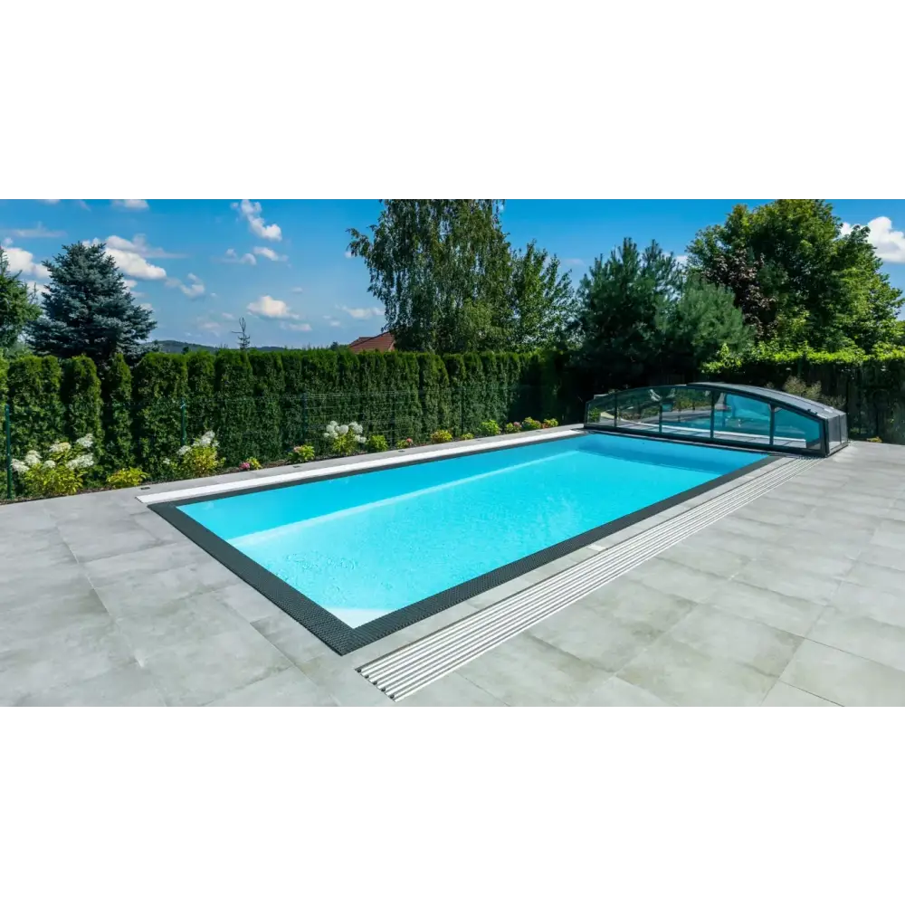 Qbig overflow poolpaket med svart ram och turkost vatten