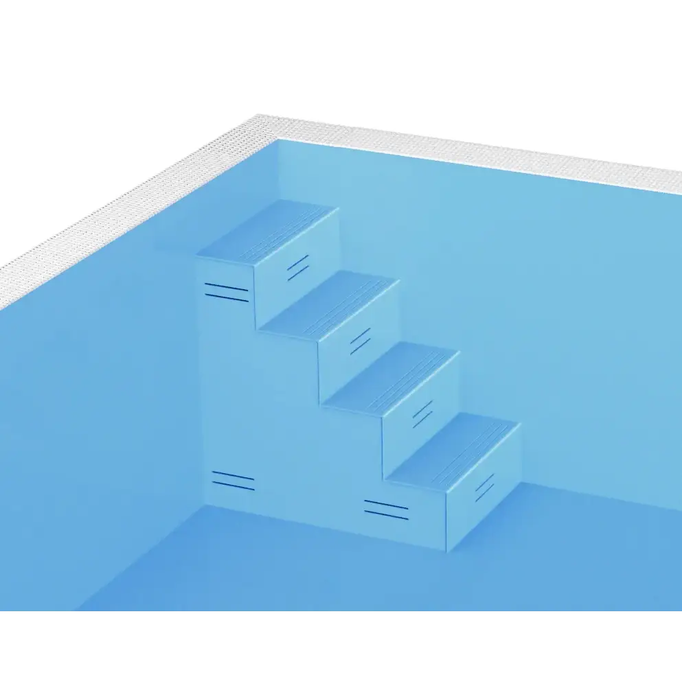 Blå pooltrappor med greppvänliga ränder i poolpaket qbig overflow