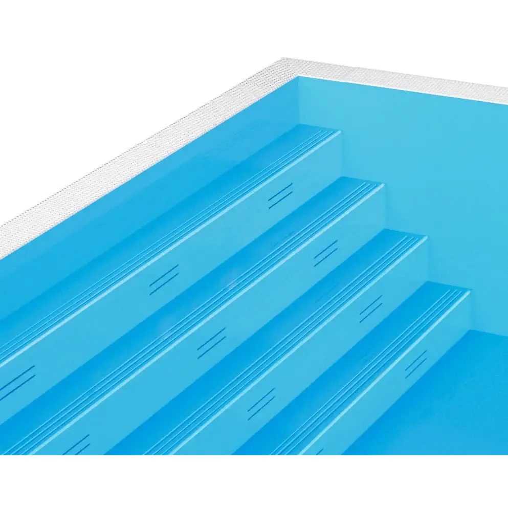 Blå pooltrappor med texturerad yta i Poolpaket Qbig Overflow