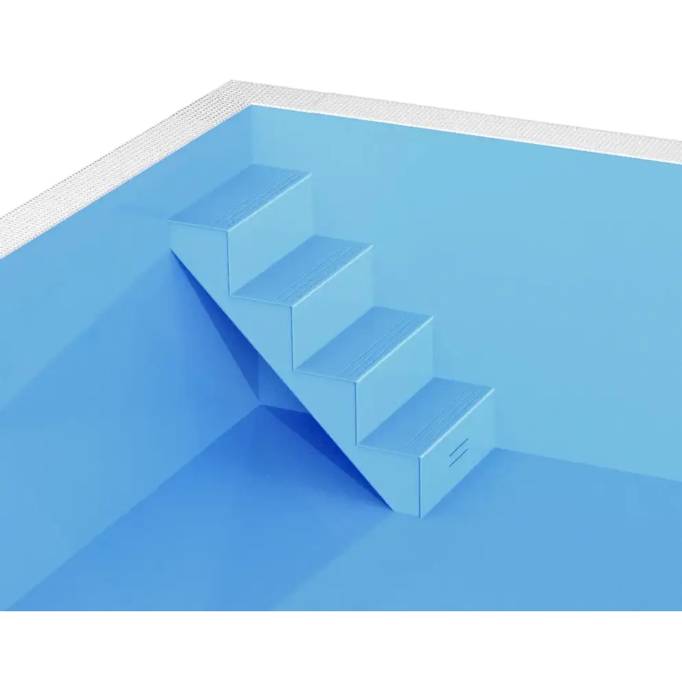 Blå pooltrappa med texturerade steg i QBig Overflow poolpaket