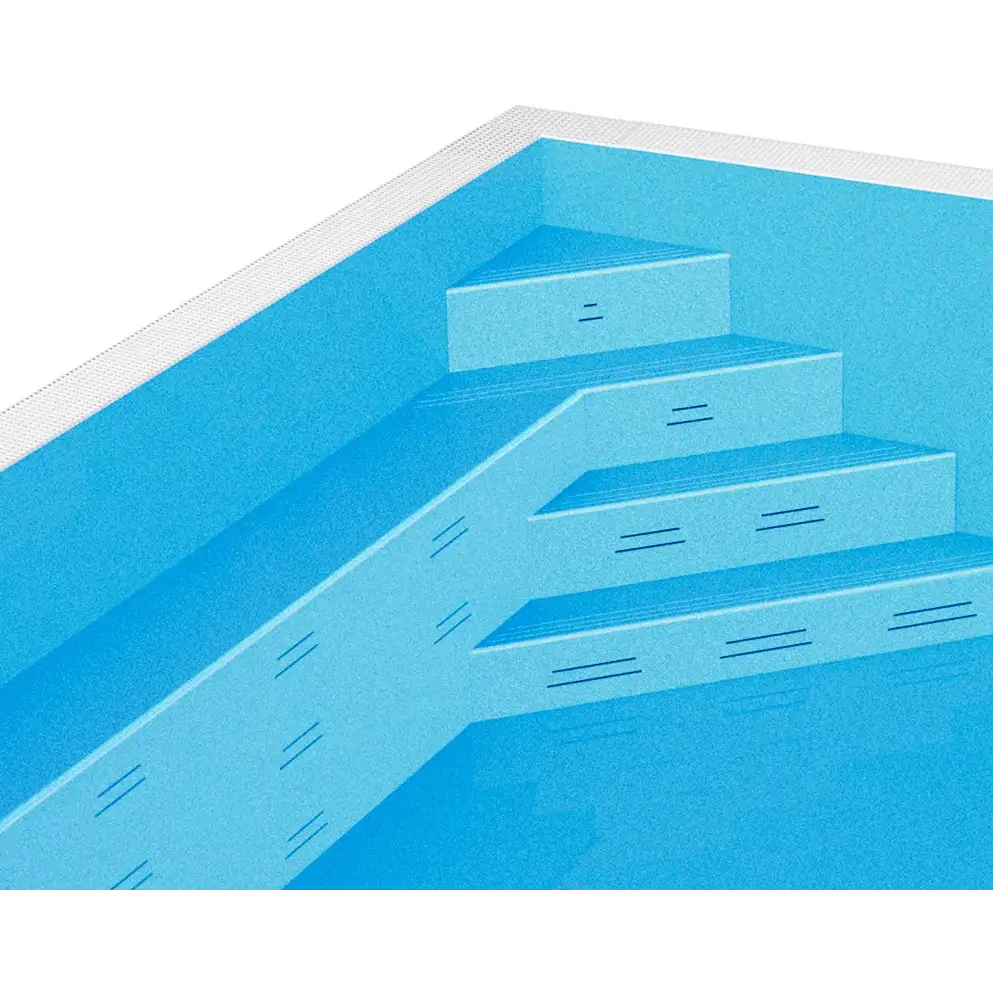 Blå pooltrappor i Poolpaket Qbig Overflow med turkost vatten