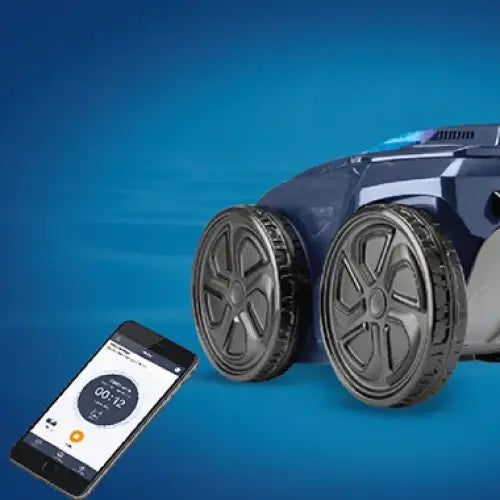 Blå robotisk poolrengörare med konstant cyklonal aspiration